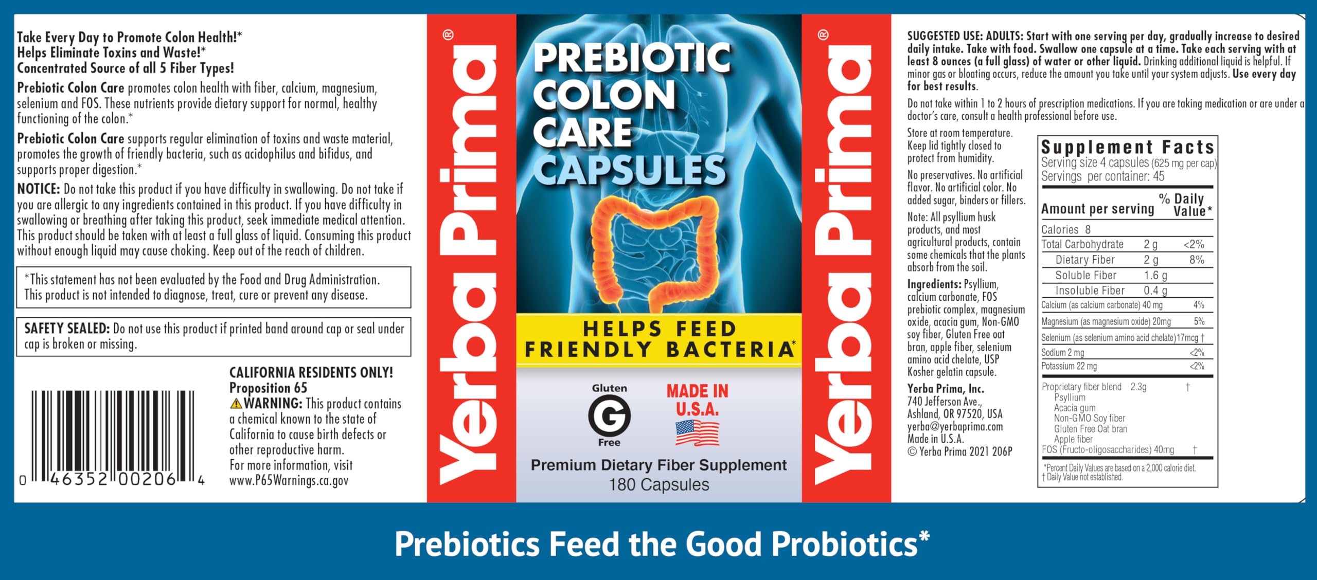 Yerba Prima non-GMO gluten-free label reflects dietary compatibility.