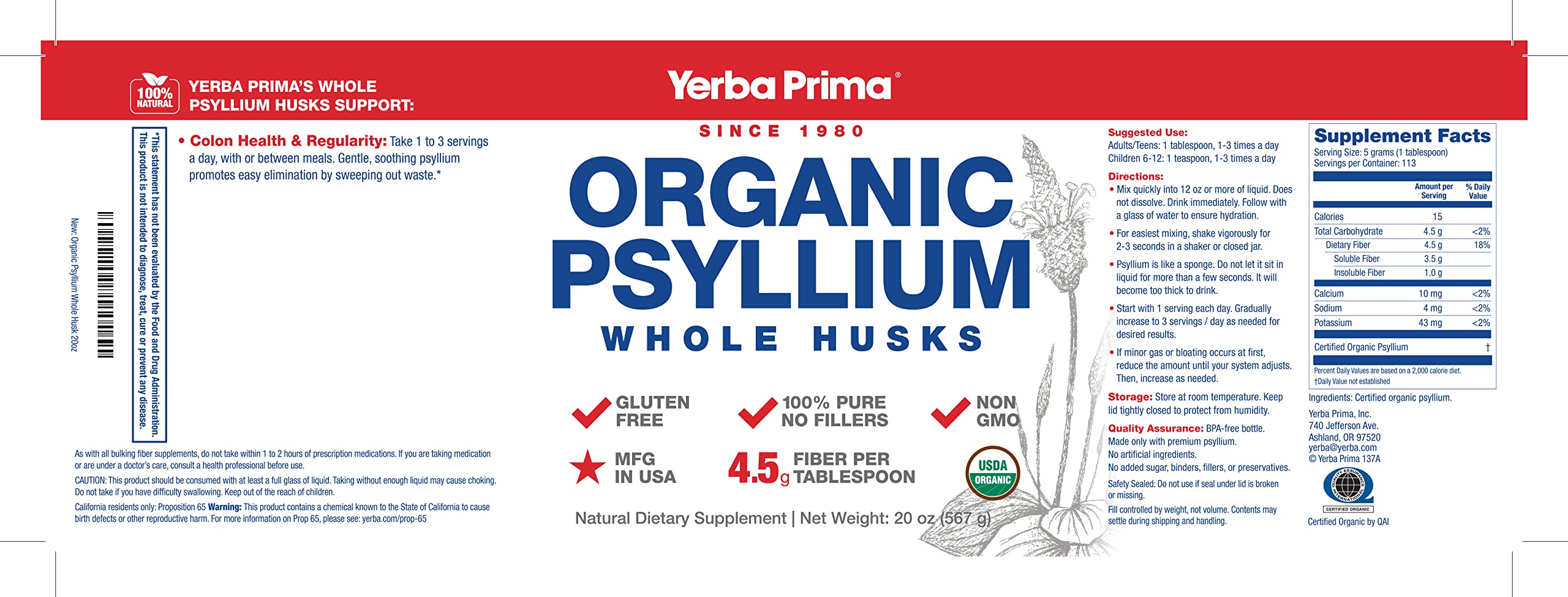 Yerba Prima 20 oz packaging front emphasizing quality since 1980