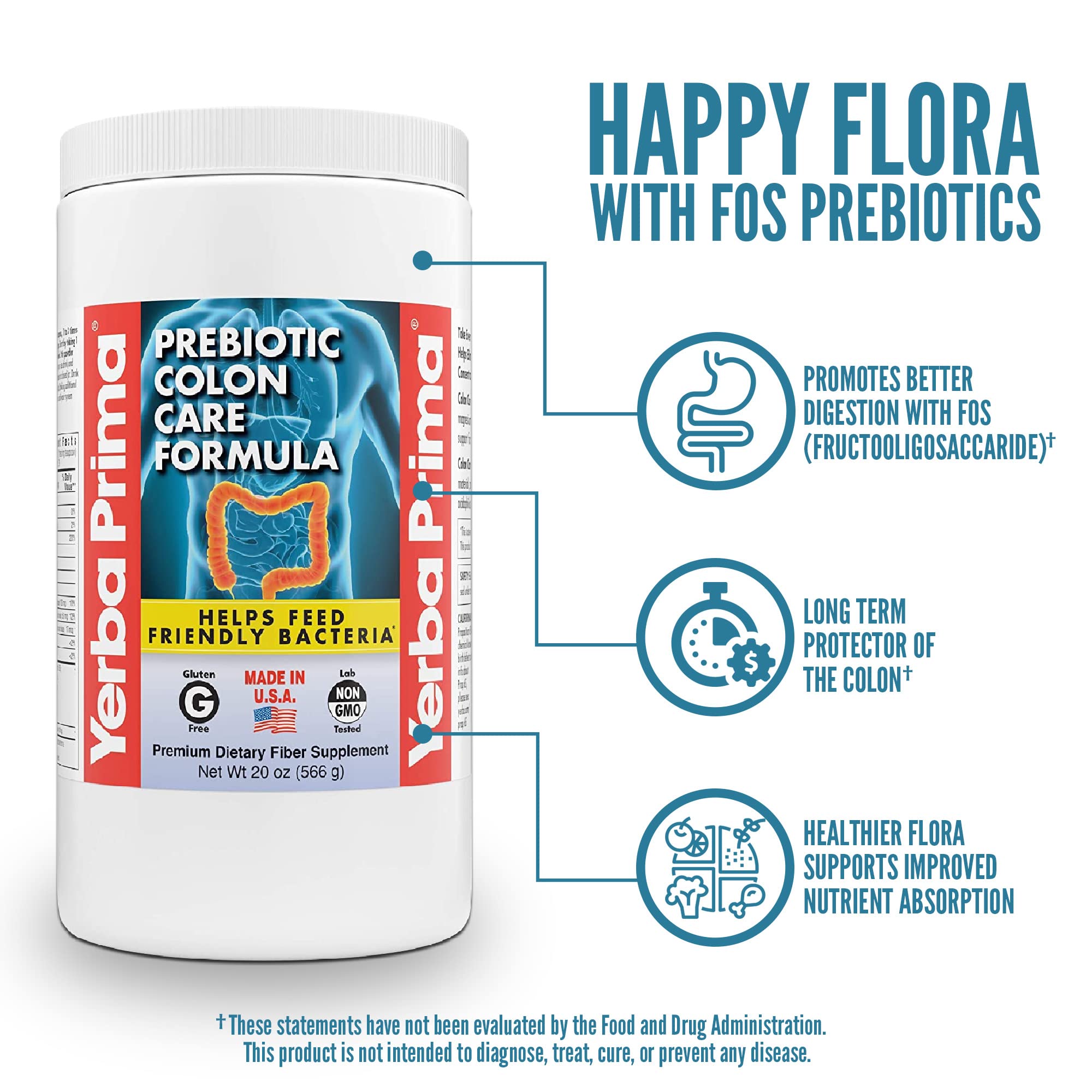 Yerba Prima prebiotic colon care scoop beside the container for measured daily servings.