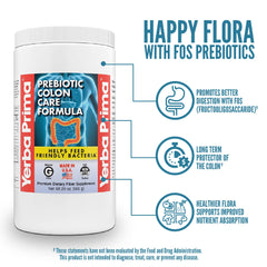 Yerba Prima prebiotic colon care scoop beside the container for measured daily servings.