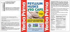 Yerba Prima psyllium husk capsules packaging highlights vegan, gluten-free fiber.