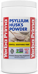 Yerba Prima psyllium husk powder 24oz bottle for easy fiber support.