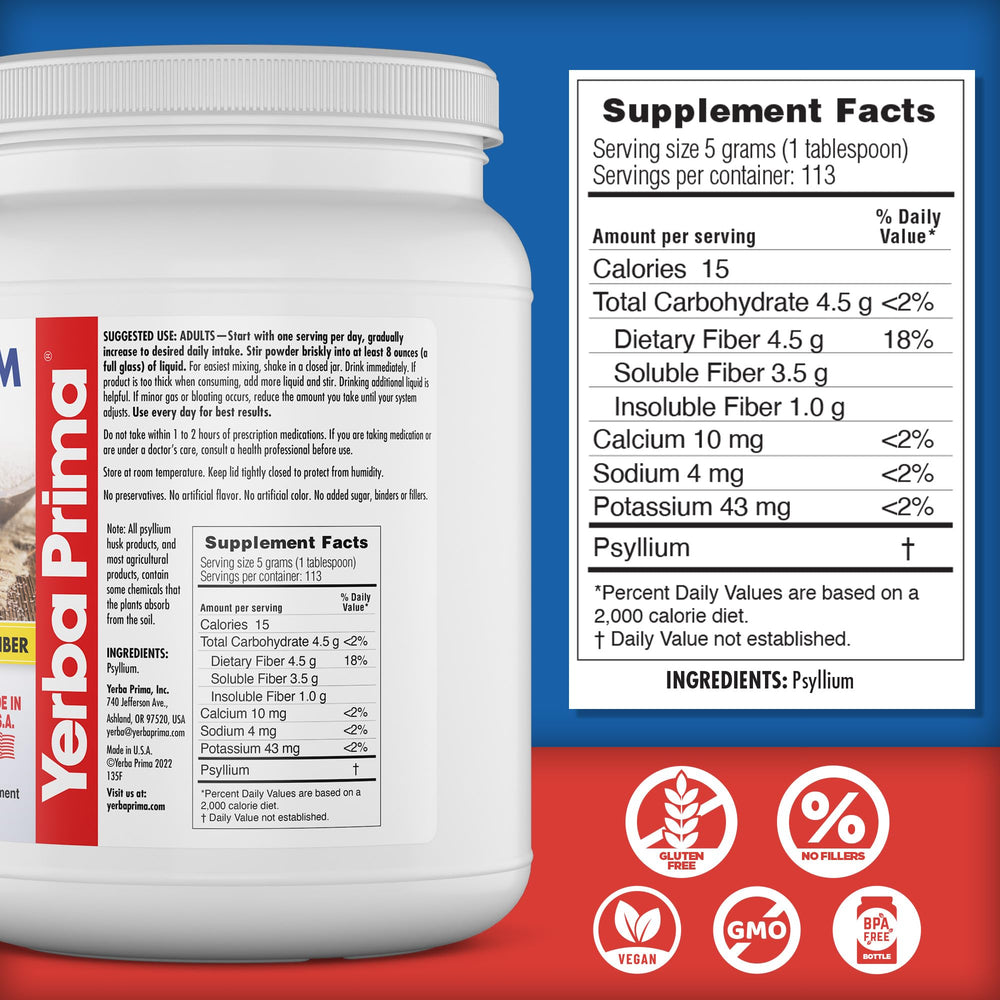 Yerba Prima psyllium husk blended into smoothie for healthy daily fiber.