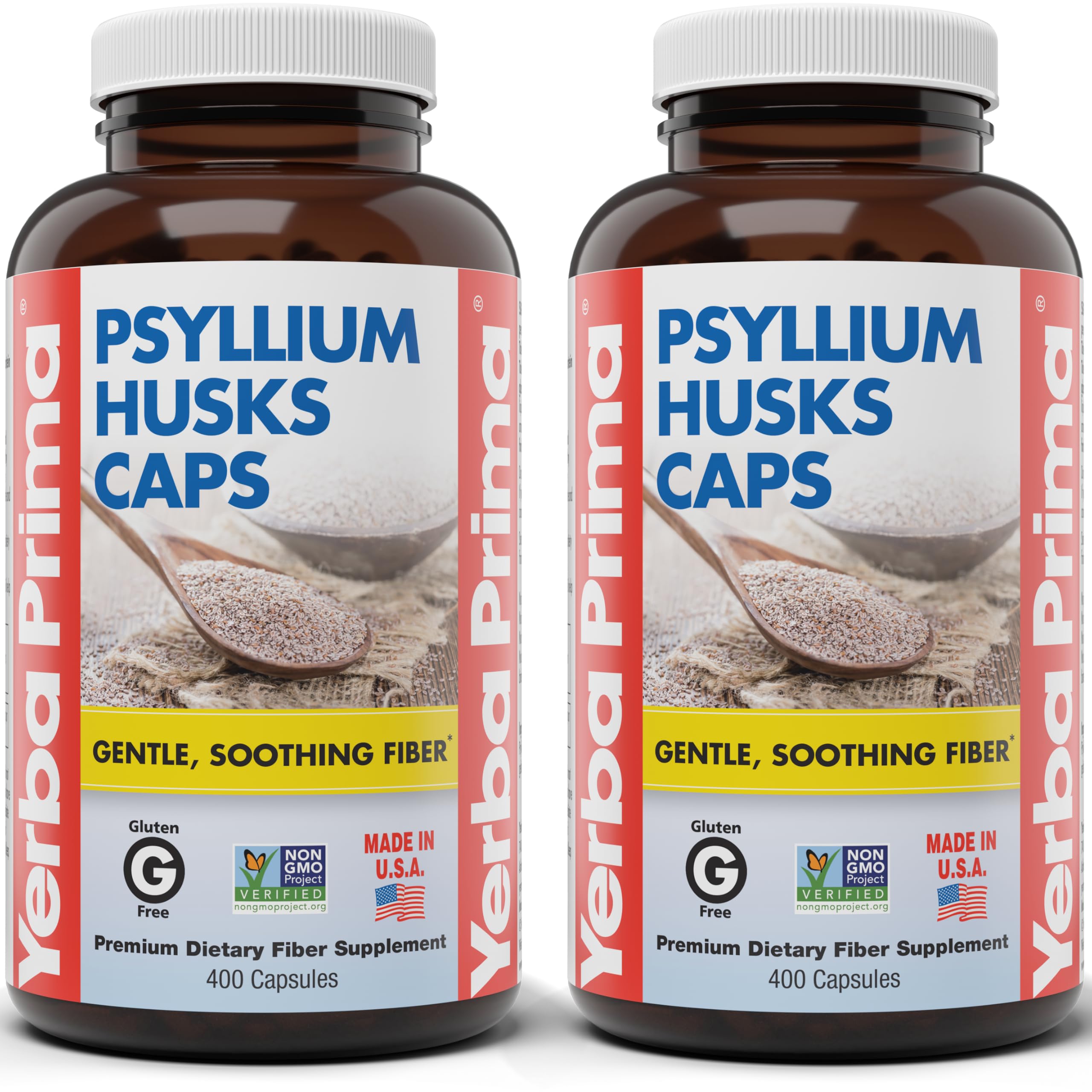 Yerba Prima Psyllium Husks Caps bottle front for daily fiber support