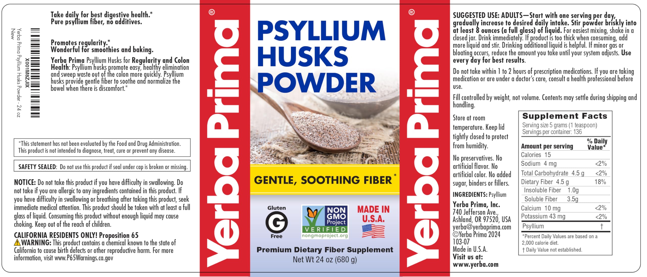 Yerba Prima psyllium husks powder mixing in liquid shows quick, smooth blending.