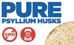 Yerba Prima psyllium husks powder unflavored bottle label highlights gluten-free, non-GMO traits.