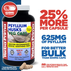 Yerba Prima Psyllium Husks Veg Caps 180-count box in triple-pack for steady fiber.