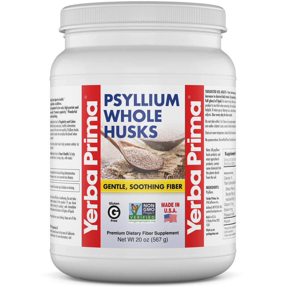 Yerba Prima Psyllium whole husks bottle for daily fiber support