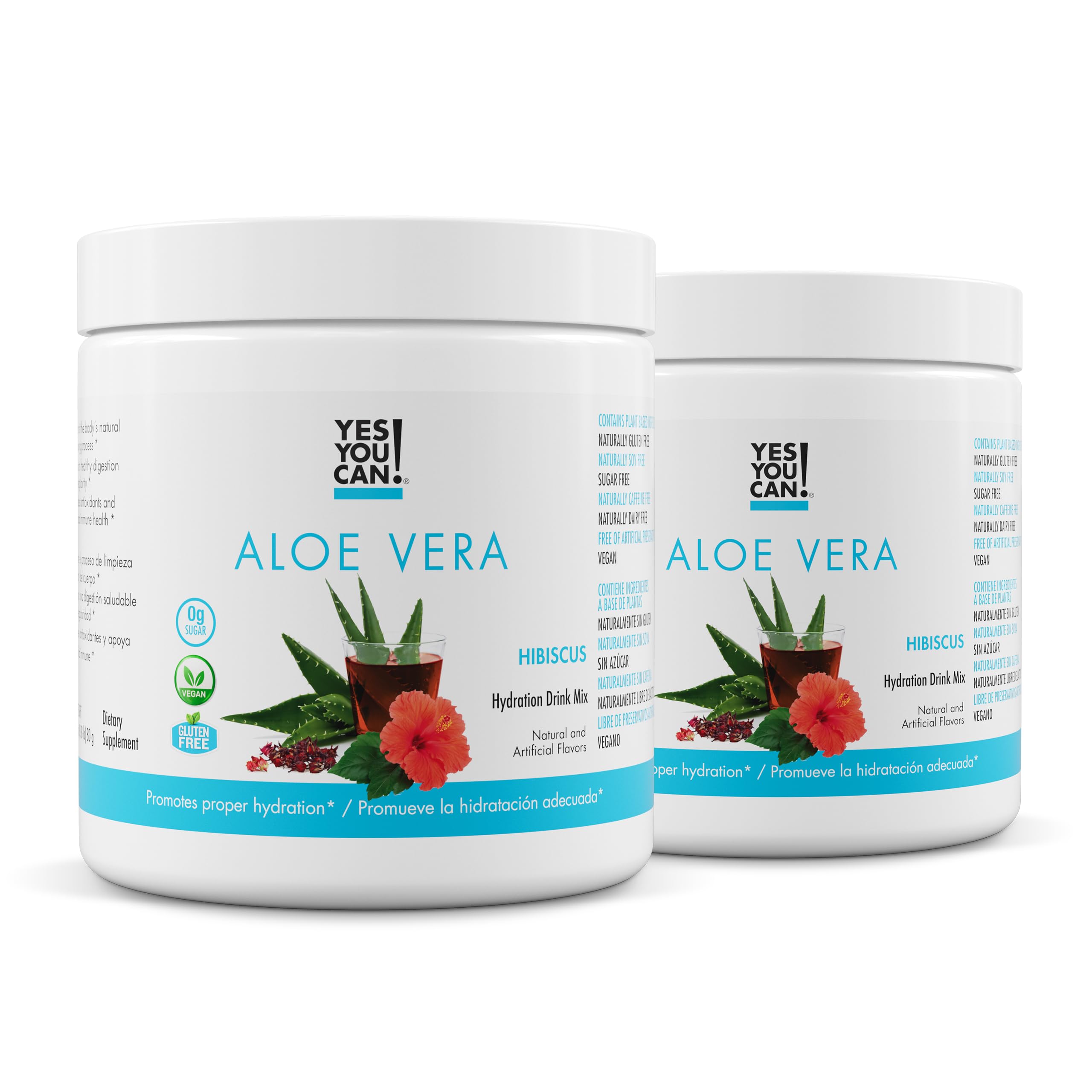 Yes You Can Aloe Vera Powder Drink Mix bottle pour for convenient hydration on the go.