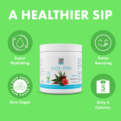 Yes You Can Aloe Vera Drink Mix glass with hibiscus for flavorful, refreshing hydration.