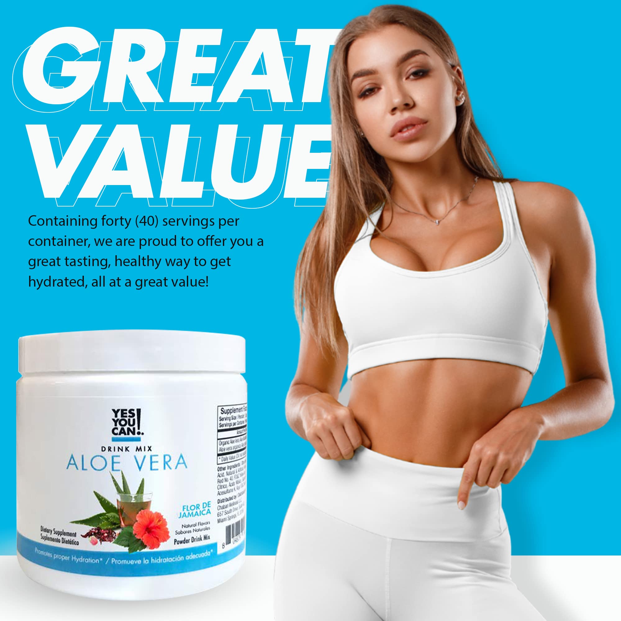Yes You Can Aloe Vera Drink Mix hibiscus flower detail signaling organic, aromatic notes.