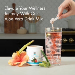 Yes You Can Aloe Vera Drink Mix iced glass, ideal for a cool, flavored drink.