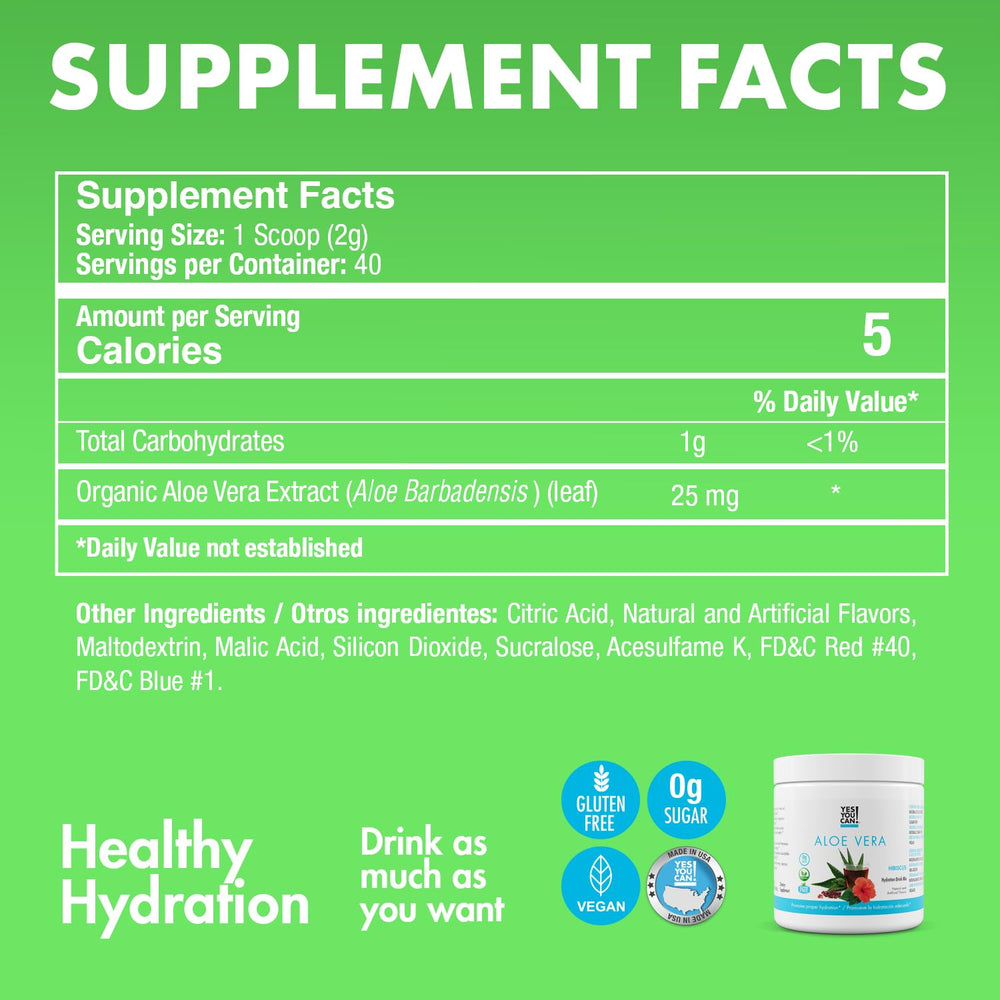 Yes You Can Aloe Vera Drink Mix measuring scoop shows precise serving portions.