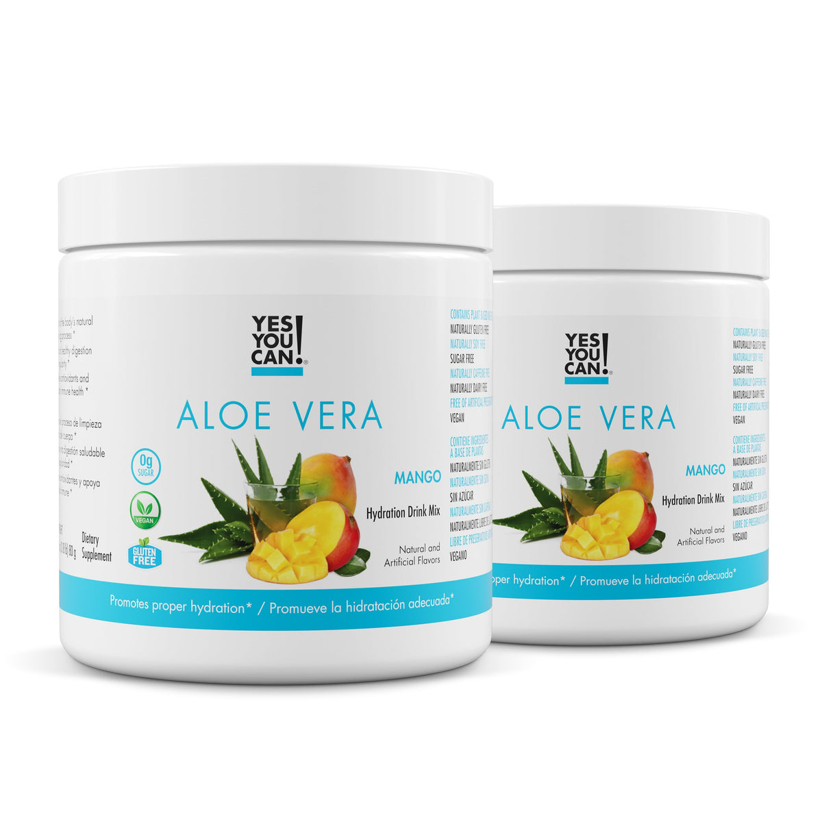 Yes You Can Aloe Vera mango powder canister ready for hydration.