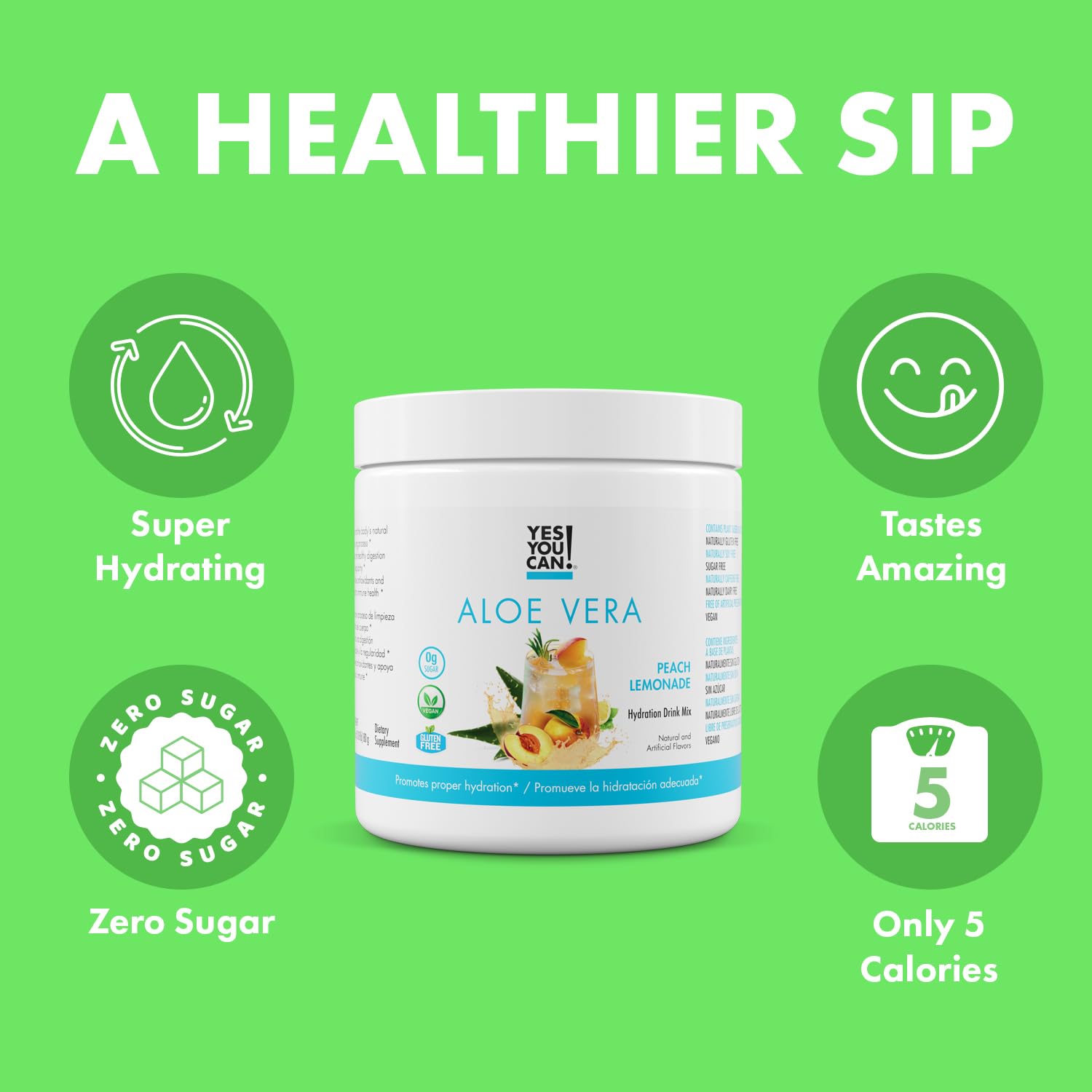 Yes You Can! Aloe Vera Drink Mix poured into a glass over ice.