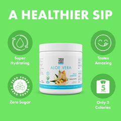 Yes You Can! Aloe Vera Drink Mix poured into a glass over ice.