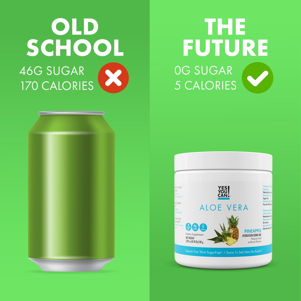 Yes You Can Aloe Vera Drink Mix measuring scoop suggests precise dosing for daily use