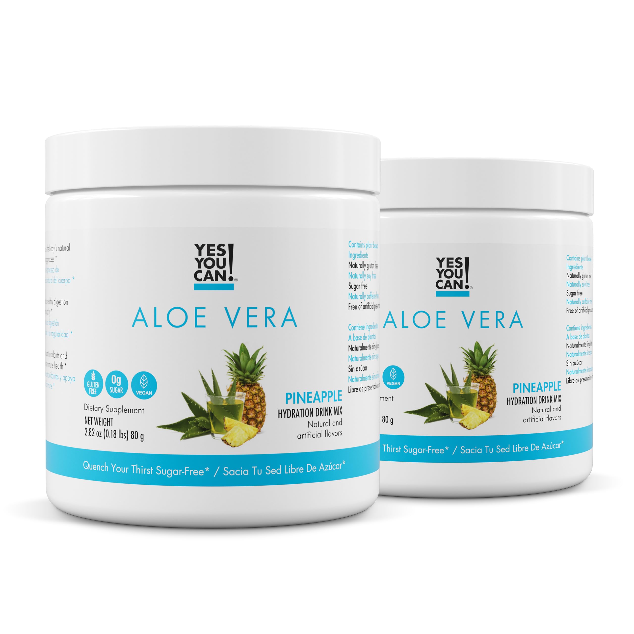 Yes You Can Aloe Vera Drink Mix pineapple bottle shows refreshing hydration with tropical flavor