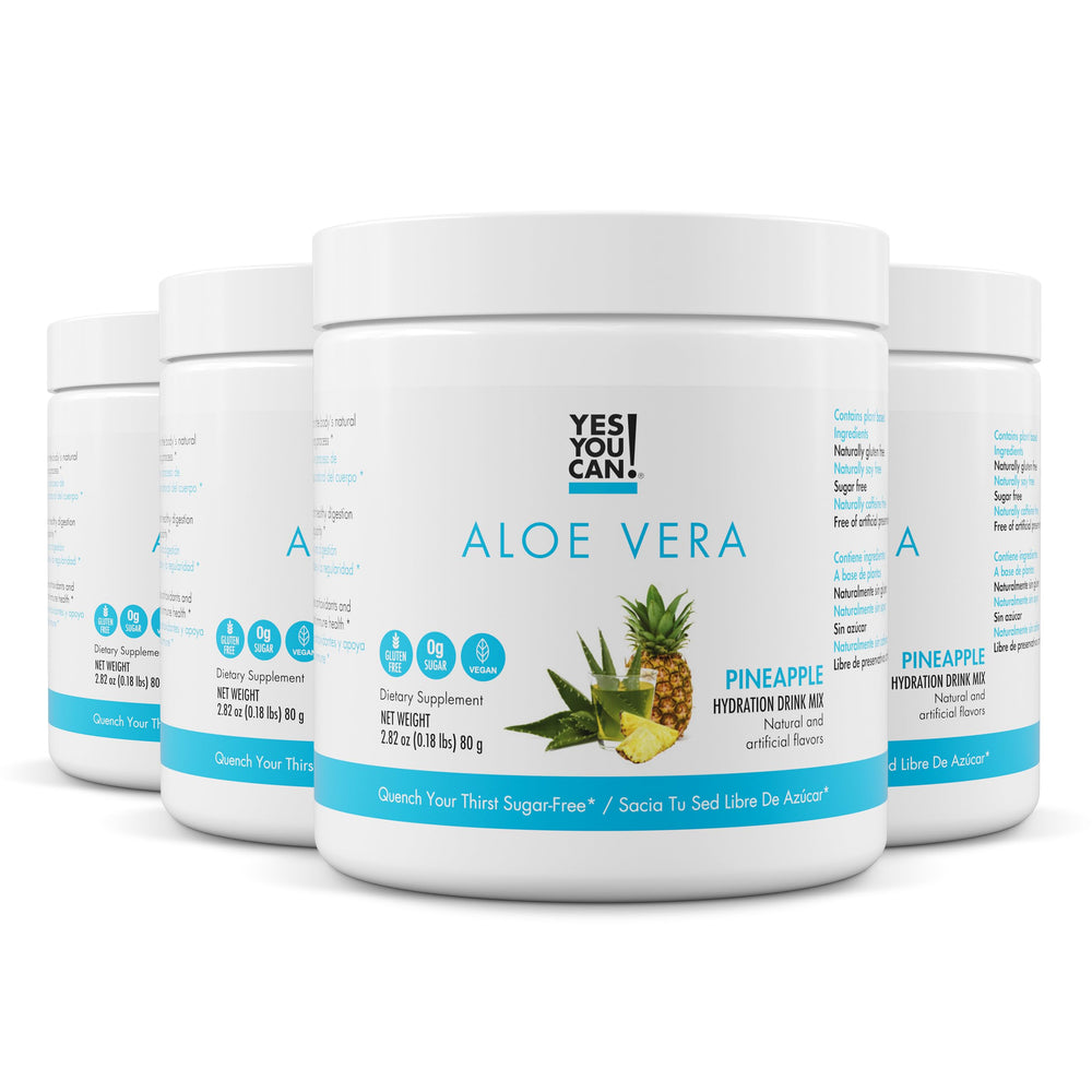 Yes You Can Aloe Vera Drink Mix pineapple bottle for refreshing hydration.