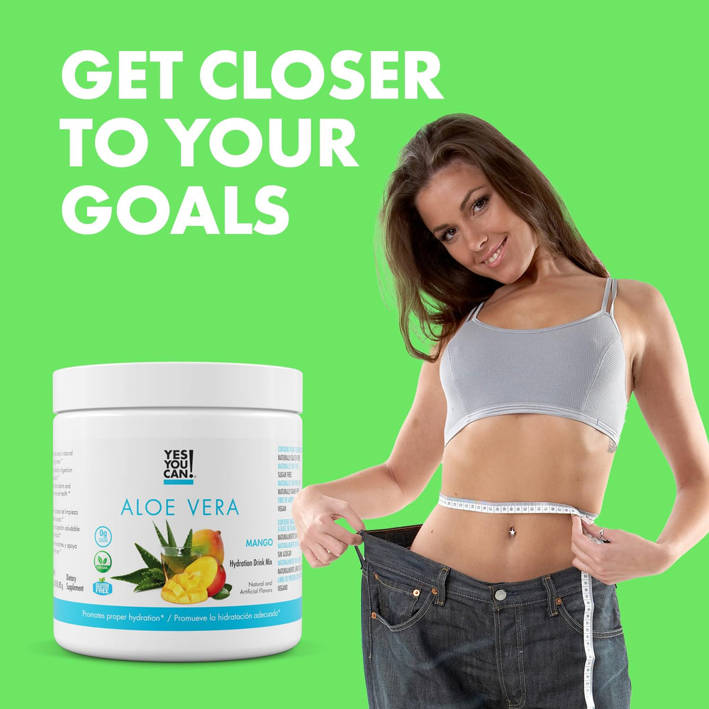 Yes You Can! Aloe Vera mango label close-up emphasizing natural ingredients.
