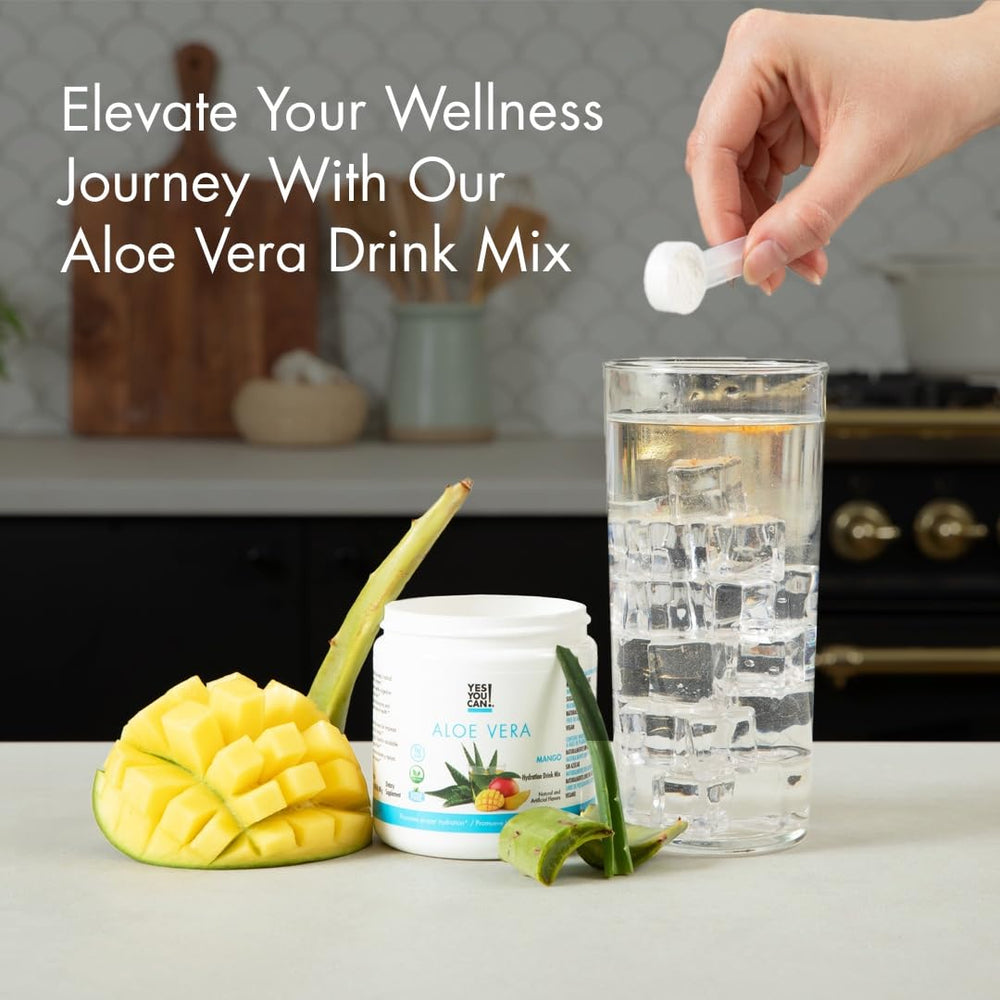 Yes You Can! Aloe Vera mango mixed drink ready to enjoy.