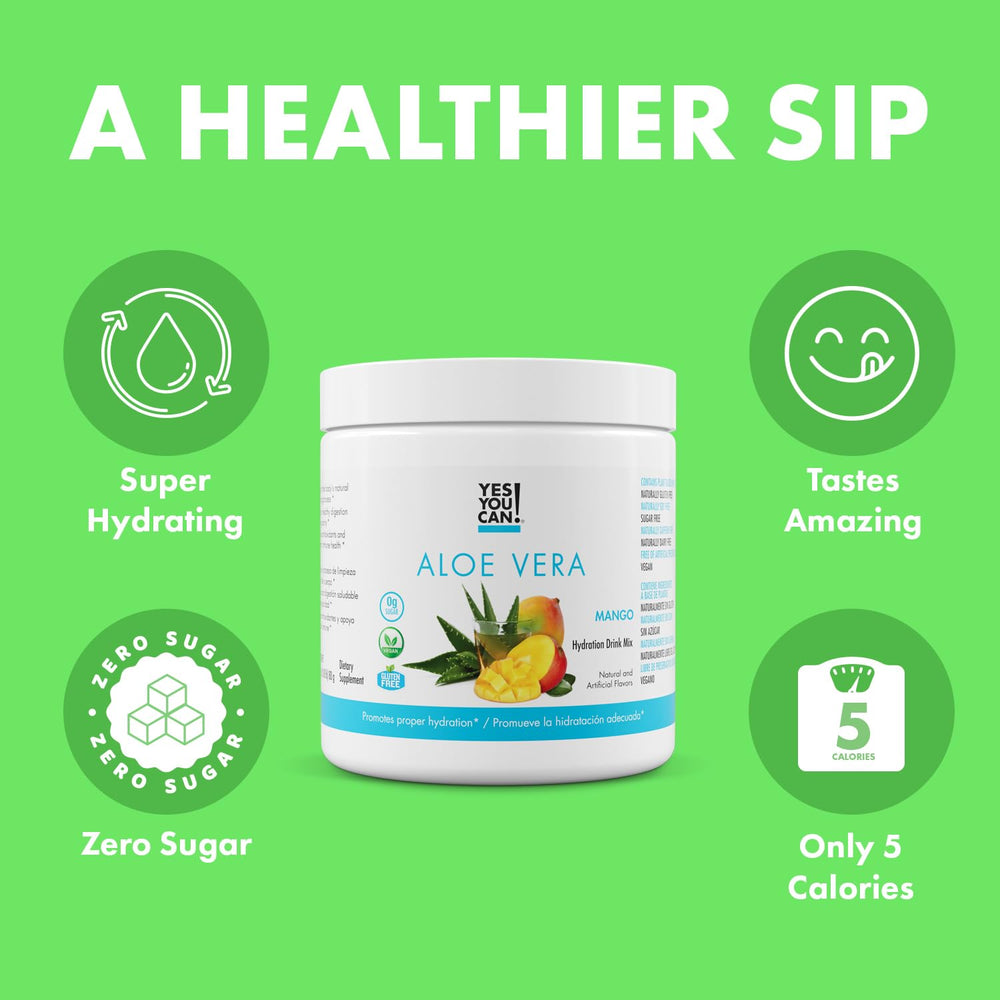 Yes You Can! Aloe Vera mango scoop for easy mixing into beverages.