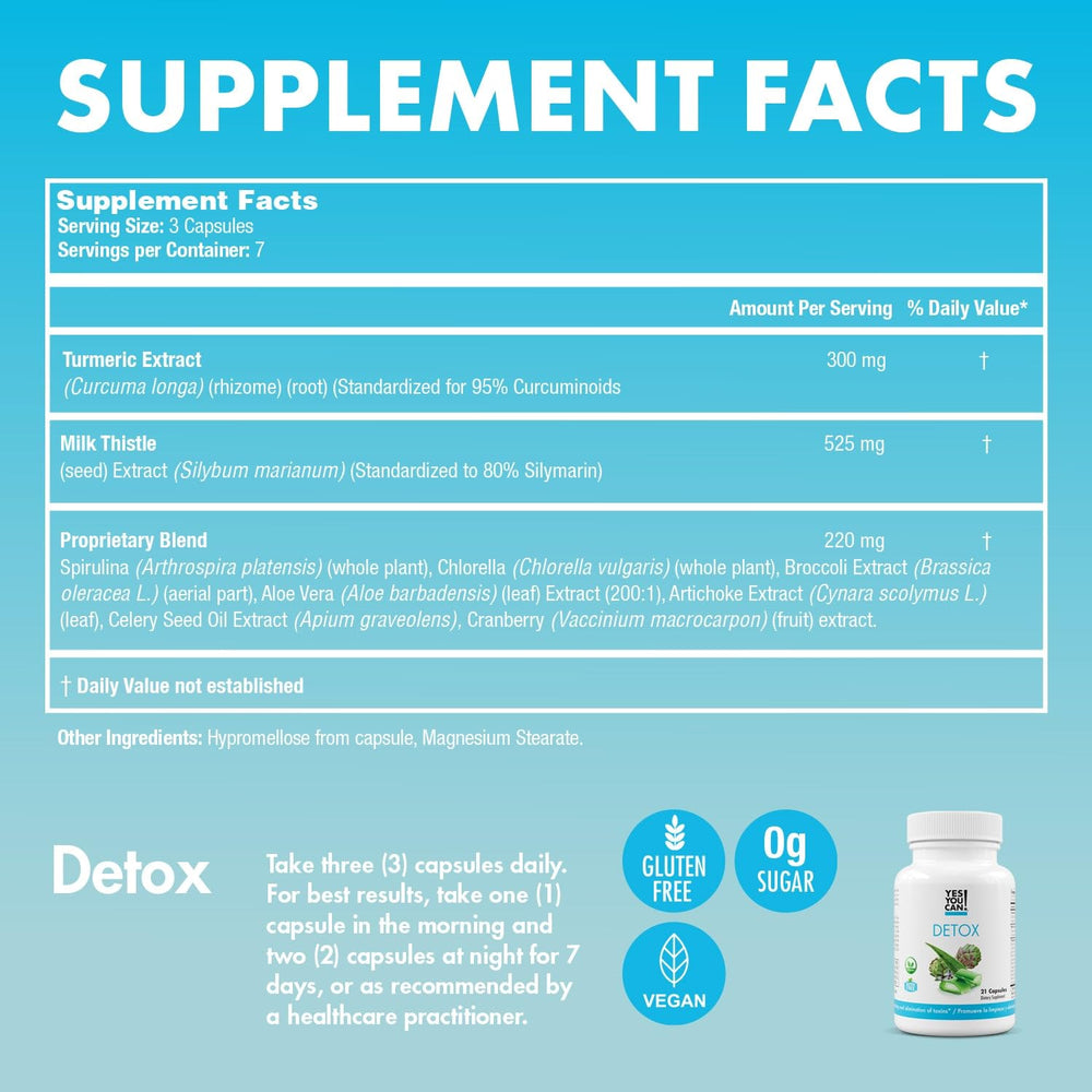 Yes You Can! Detox Plus capsules provide convenient daily supplements.