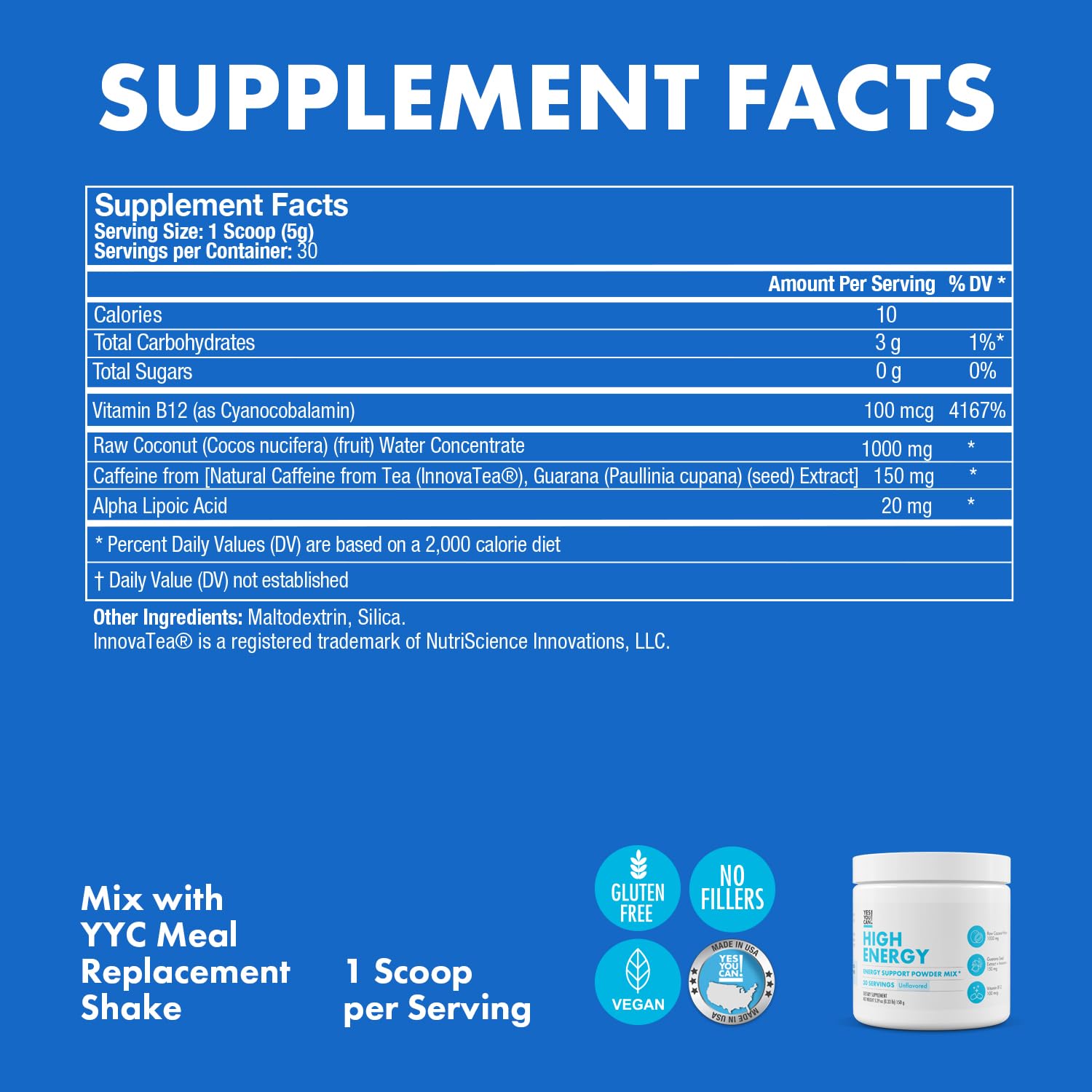 Yes You Can Shake Booster ingredients reveal caffeine from tea and guarana.