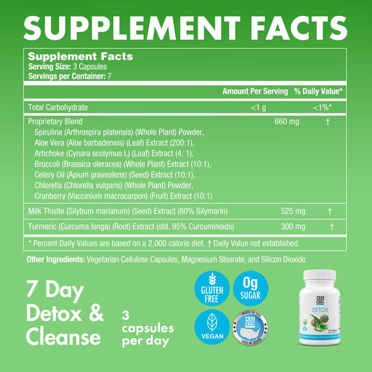 Yes You Can! detox pills label shows gluten-free and non-GMO details.