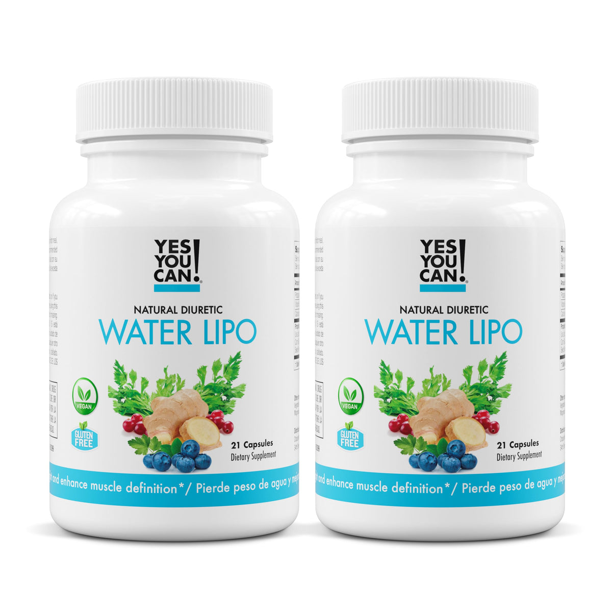 Yes You Can! bottle front shows natural water lipo pills for gentle hydration balance.