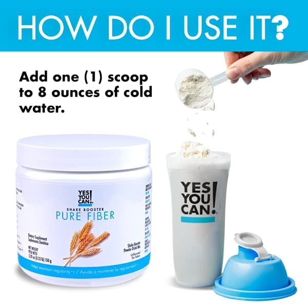 Yes You Can! Shake Booster Pure Fiber packaging on shelf highlights USA-made claim.