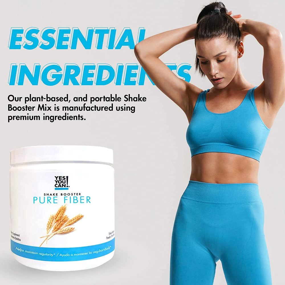 Yes You Can! Shake Booster Pure Fiber packaging, USA-made nutrition booster.
