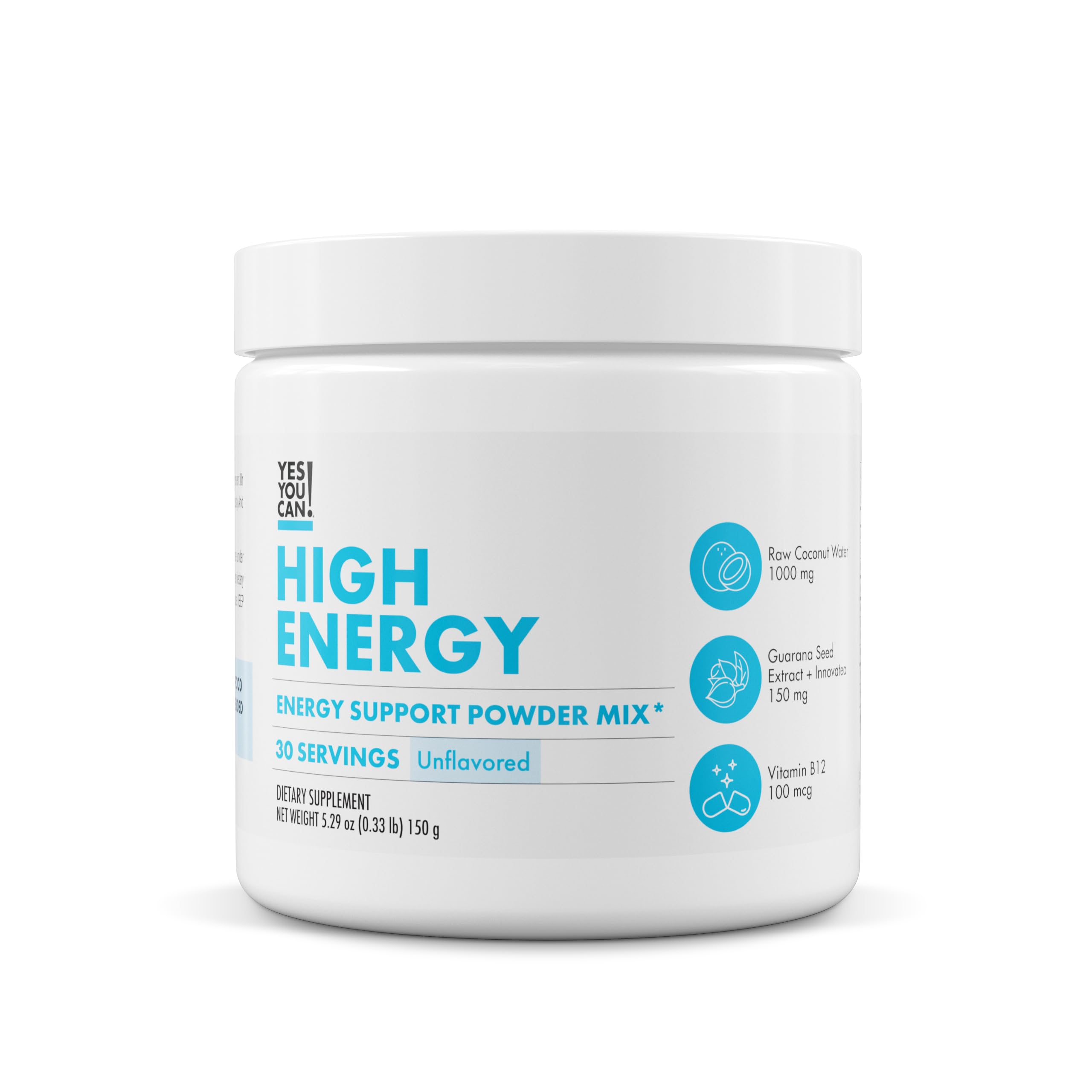 Yes You Can Shake Booster tub label shows energy-boosting ingredients.