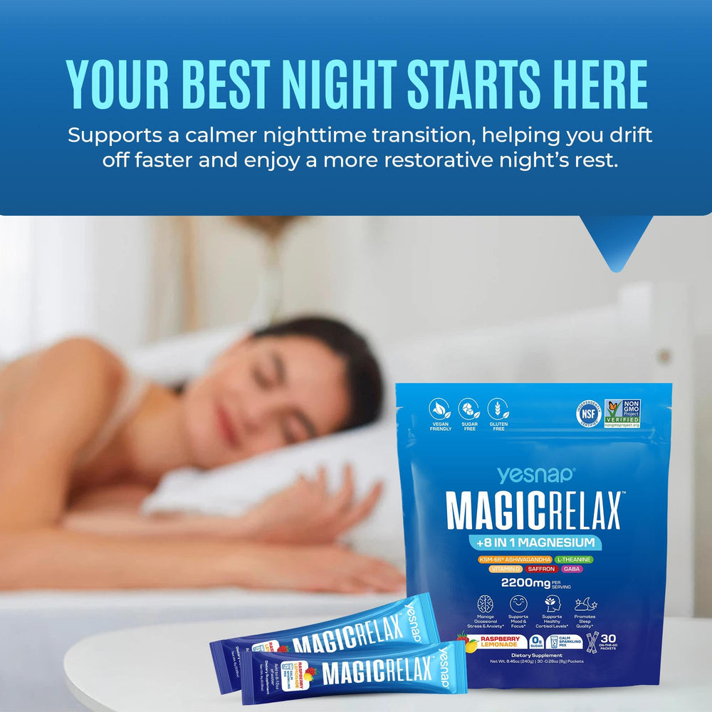 Yesnap MAGICRELAX label close-up showing clean no sugar formulation