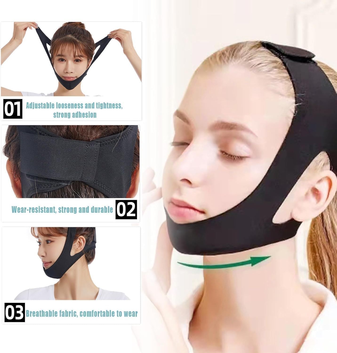 YeyHaiza chin strap CPAP-compatible fit with nose and mouth masks.