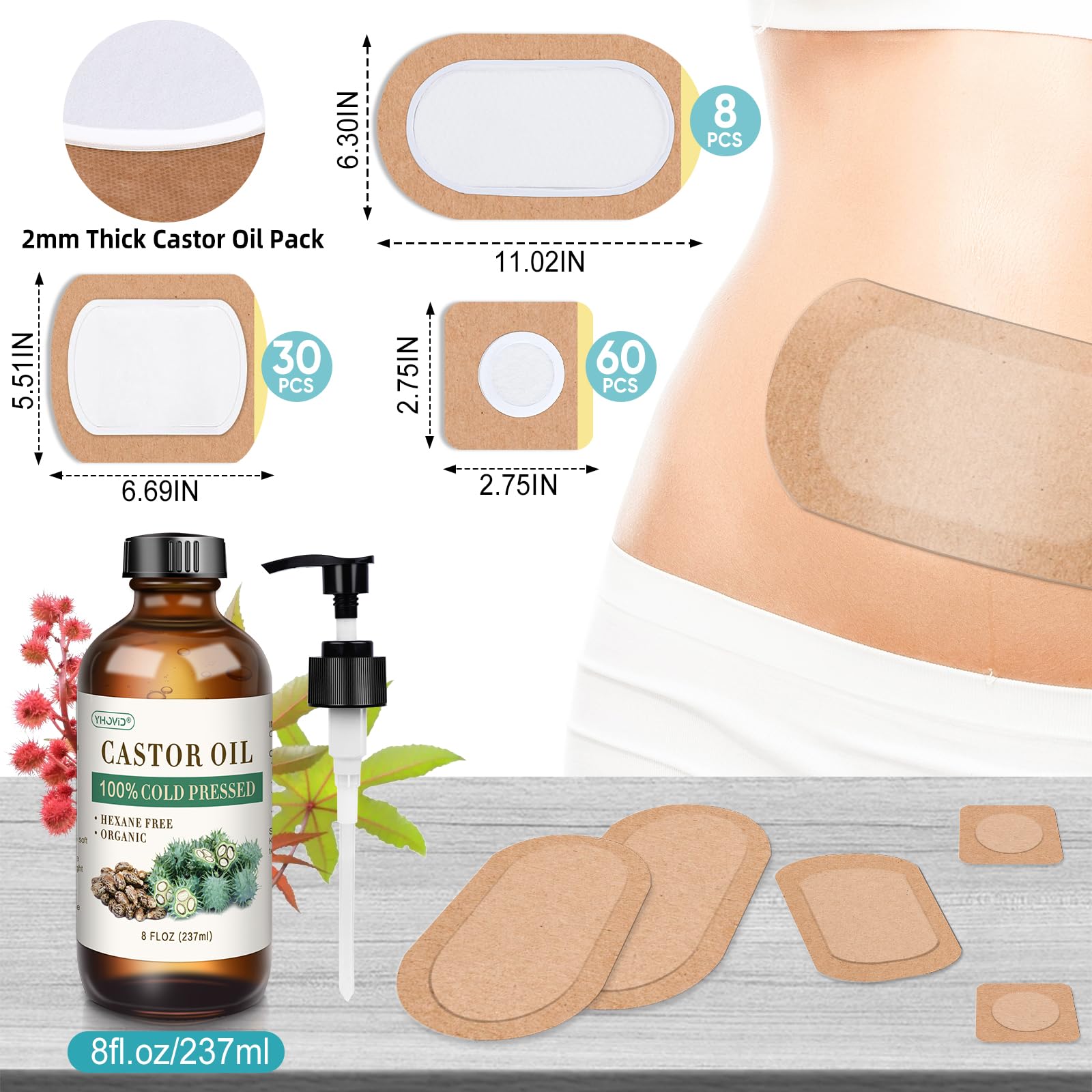 YHOVID organic castor oil bottle in amber glass preserves freshness.