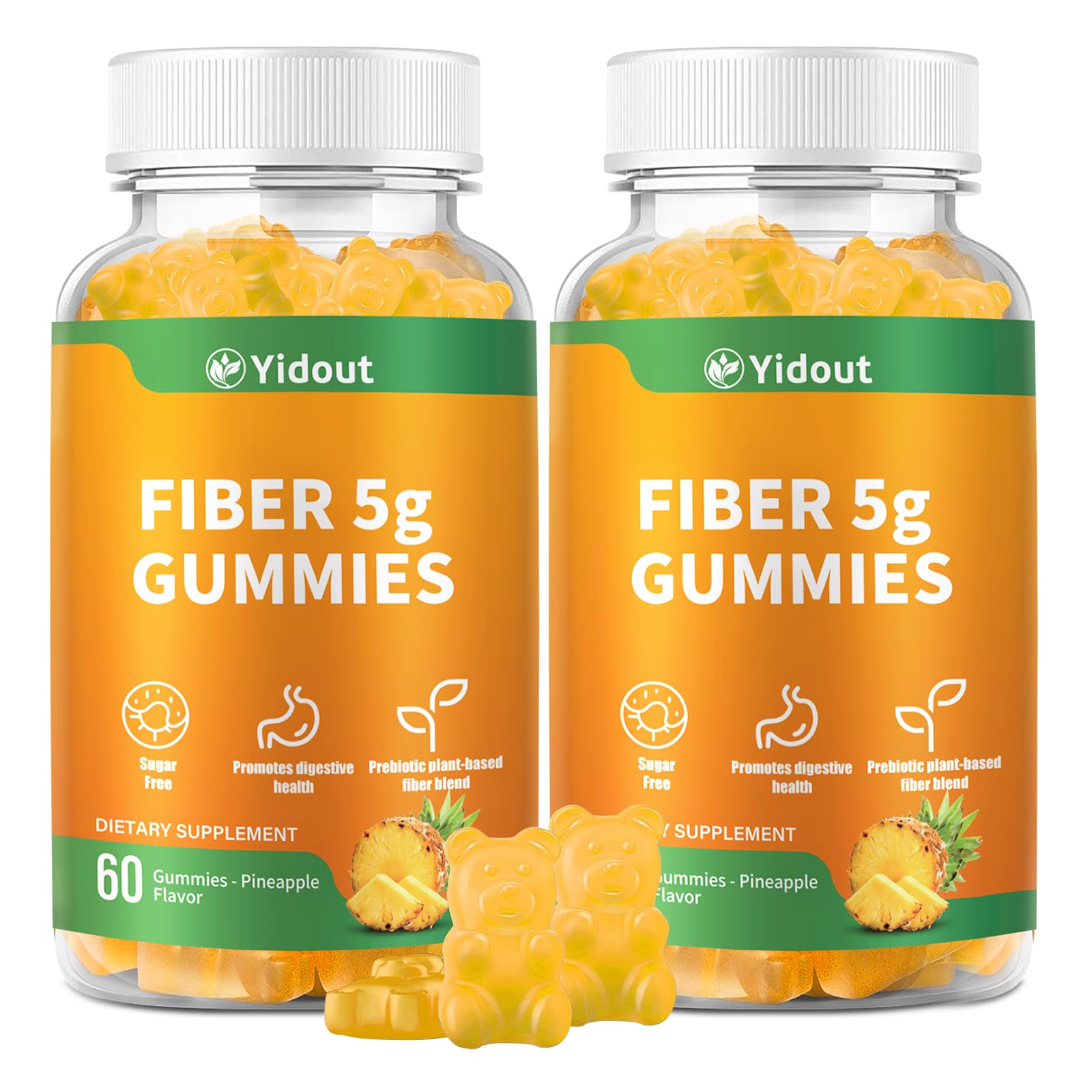 Yidout fiber gummies bottle front showing probiotic blend for daily gut support