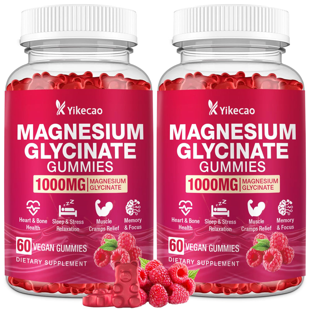 Yikecao magnesium glycinate gummies raspberry bottle promotes daily relaxation.