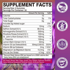 Close-up label on Yikecao saffron gummies highlighting saffron and vitamins.