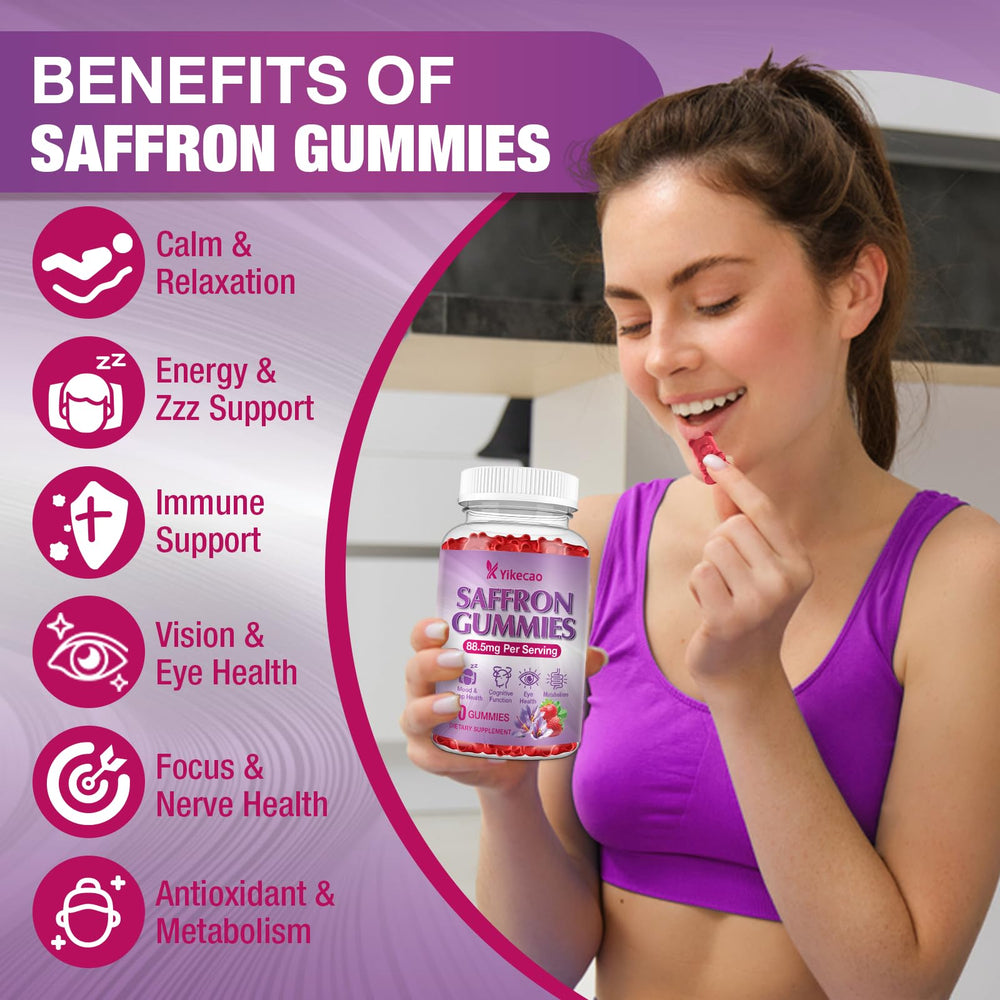 Kids-friendly Yikecao saffron gummies pack designed for gentle focus.