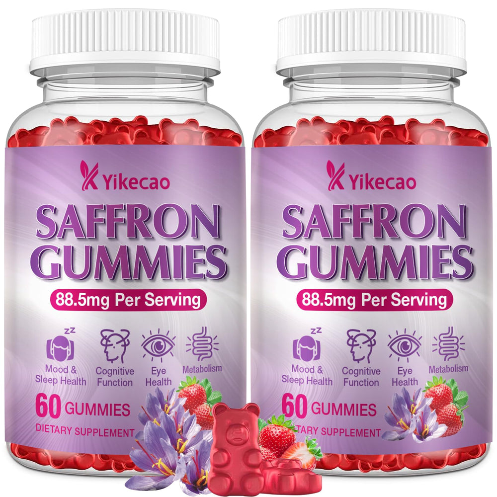 Yikecao saffron gummies bottle for easy daily mood support.