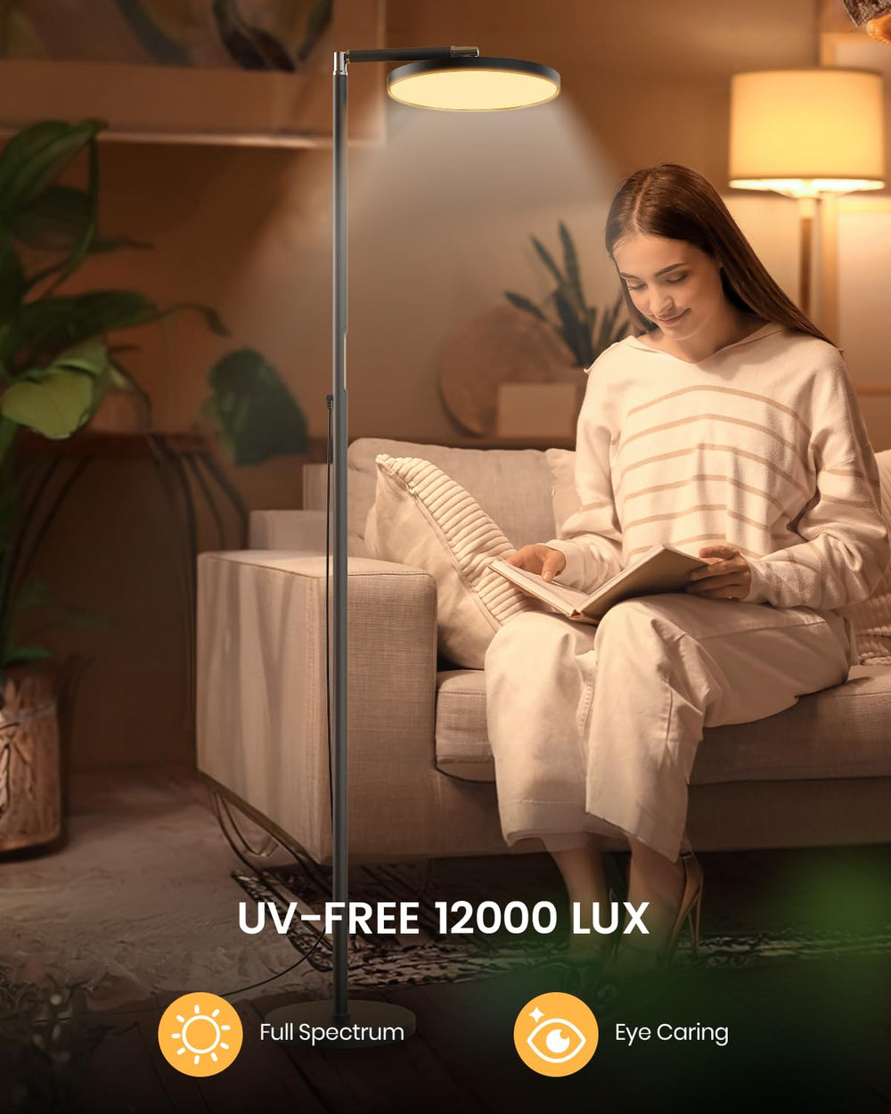 Yikola Light Floor Lamp full-spectrum LED mimics natural light to brighten dim spaces.
