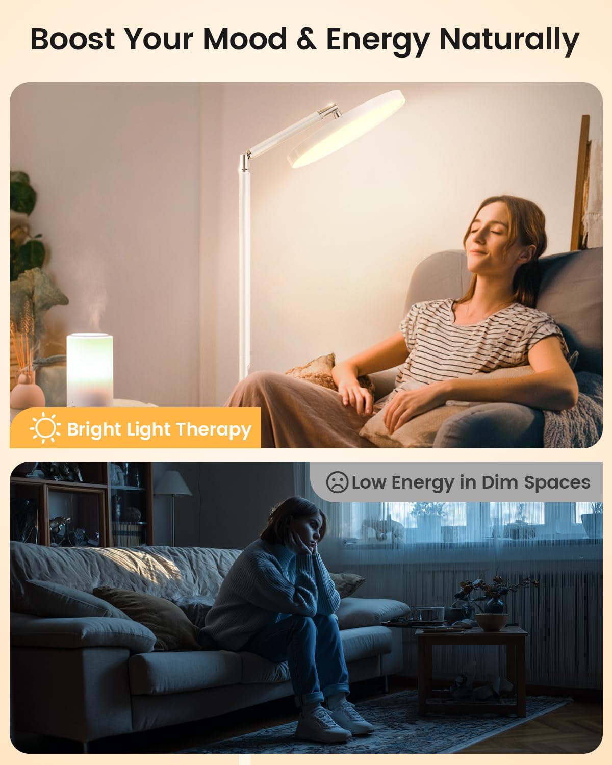 Yikola lamp with remote attached to pole for easy control from couch.
