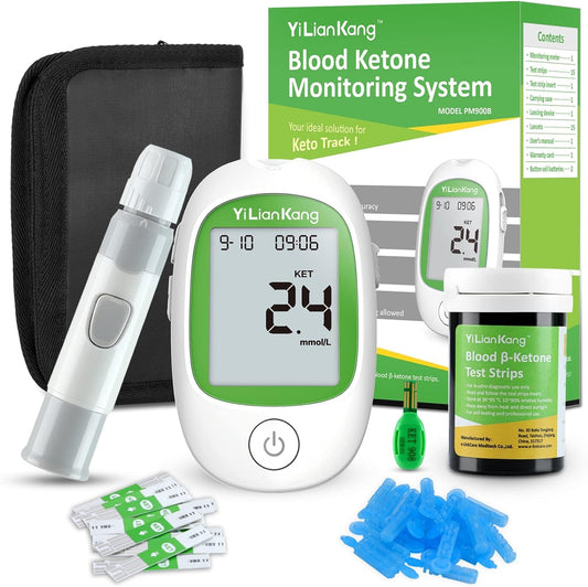 YiLianKang Blood Ketone Meter with 8-electrode strips for fast ketosis readings.