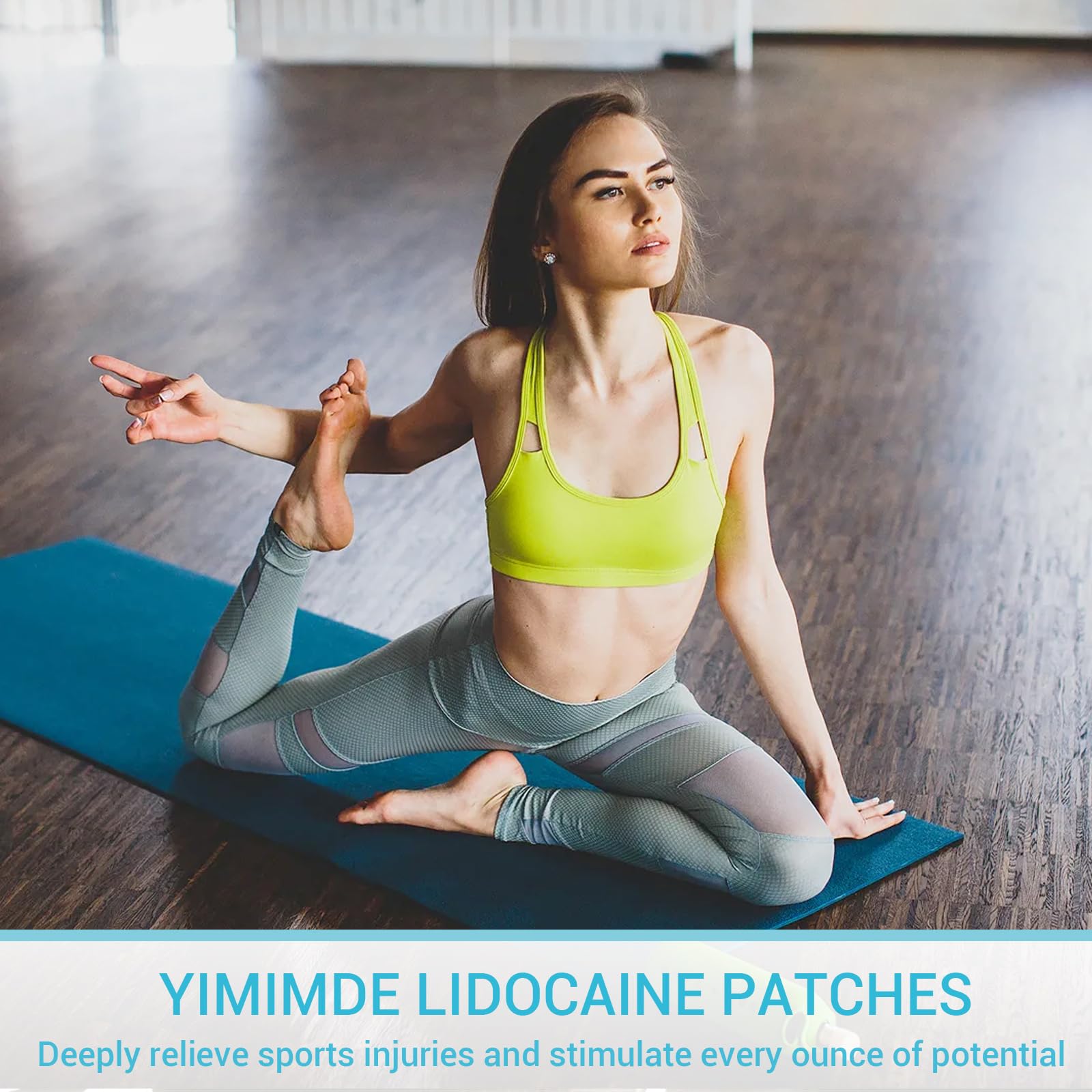 Yimimde lidocaine patch on skin demonstrating easy adhesion and quick use.