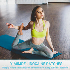 Yimimde lidocaine patch on skin demonstrating easy adhesion and quick use.