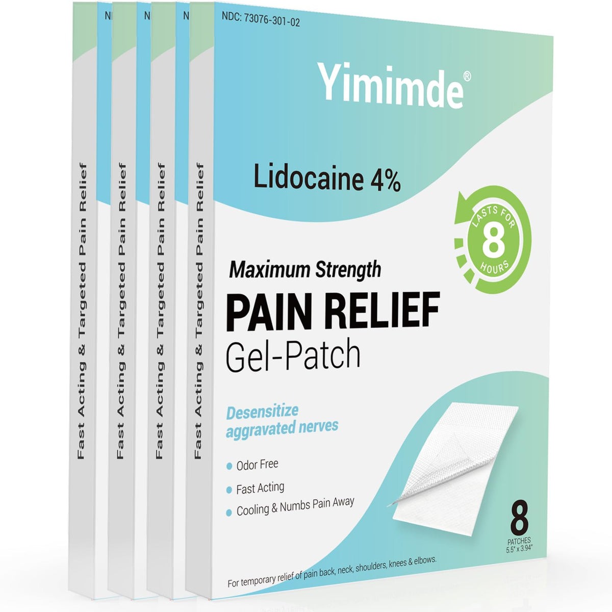 Yimimde 4% lidocaine patches box and packs for convenient value-packed use.