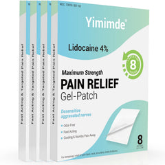 Yimimde 4% lidocaine patches box and packs for convenient value-packed use.