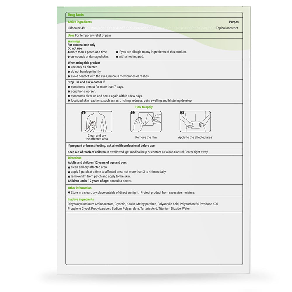 Yimimde unscented lidocaine patch emphasizing fragrance-free relief options.