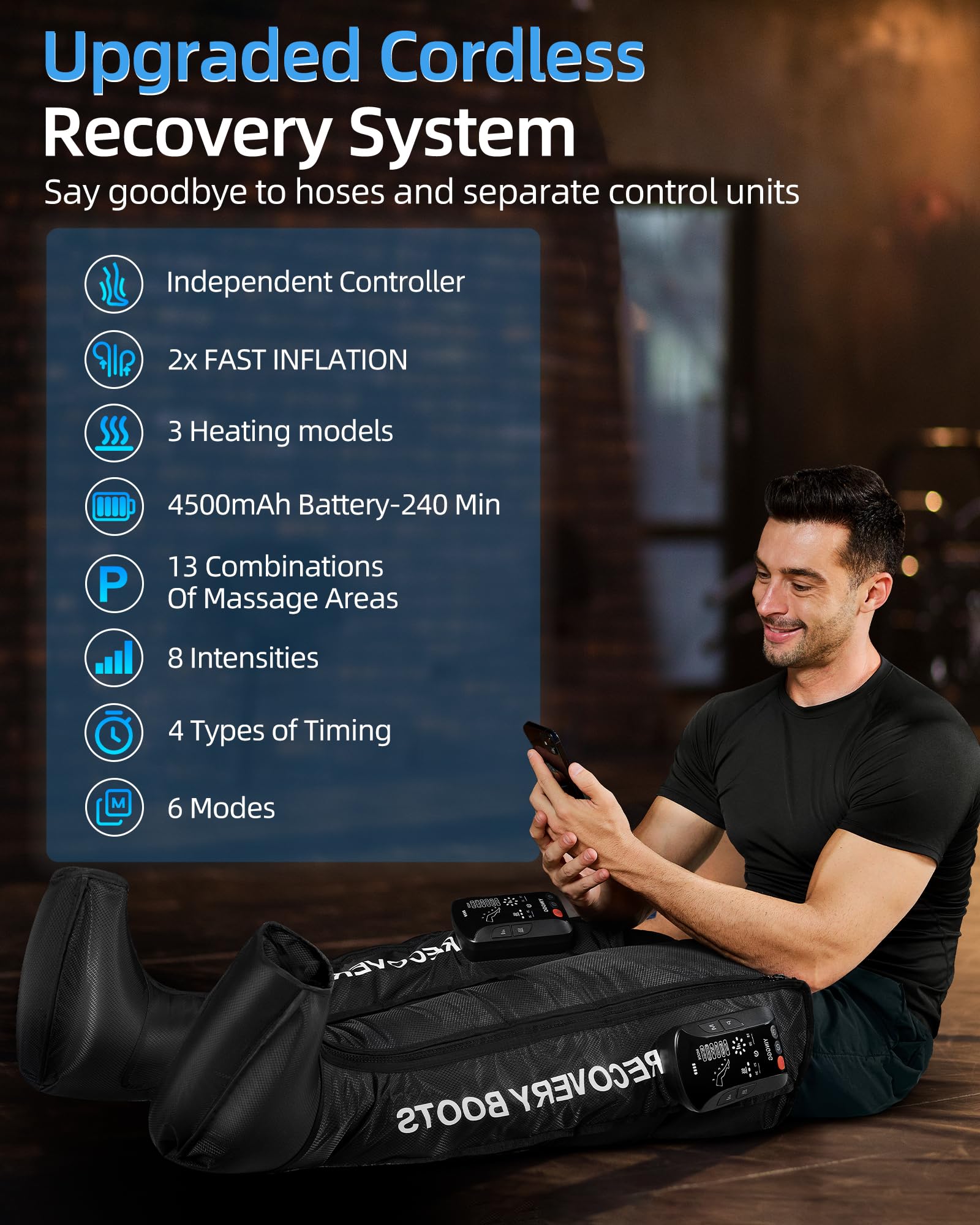 YINGGG leg massager demonstrates cordless design for flexible recovery anywhere.